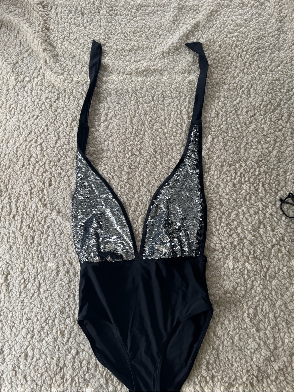 New Look Black One-Piece Swimsuit with Silver Sequin Bust